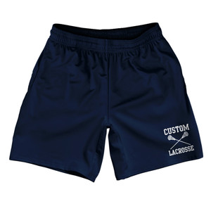 Custom Lacrosse Blue Navy Athletic Running Fitness Exercise Shorts 7" Inseam Shorts Made In USA Custom Lacrosse Blue Navy Athletic Running Fitness Exercise Shorts 7" Inseam Shorts Made In USA