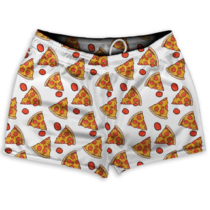 Pizza Slice White Shorty Short Gym Shorts 2.5" Inseam Made In USA Pizza Slice White Shorty Short Gym Shorts 2.5" Inseam Made In USA