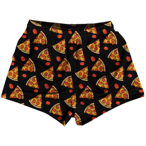 Pizza Slice Black Womens & Girls Sport Shorts End Made In USA Pizza Slice Black Womens & Girls Sport Shorts End Made In USA