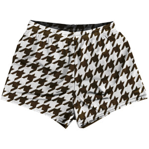 Brown Dark And White Houndstooth Womens & Girls Sport Shorts End Made In USA Brown Dark And White Houndstooth Womens & Girls Sport Shorts End Made In USA
