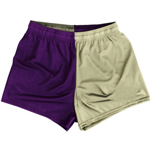 Purple Medium And Vegas Gold Quad Color Womens & Girls Sport Shorts End Made In USA Purple Medium And Vegas Gold Quad Color Womens & Girls Sport Shorts End Made In USA