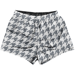 Grey Dark And White Houndstooth Womens & Girls Sport Shorts End Made In USA Grey Dark And White Houndstooth Womens & Girls Sport Shorts End Made In USA