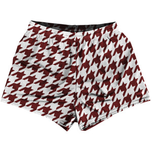 Red Maroon And White Houndstooth Womens & Girls Sport Shorts End Made In USA Red Maroon And White Houndstooth Womens & Girls Sport Shorts End Made In USA