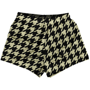 Vegas Gold And Black Houndstooth Womens & Girls Sport Shorts End Made In USA Vegas Gold And Black Houndstooth Womens & Girls Sport Shorts End Made In USA