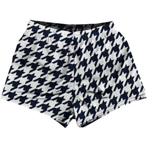 Blue Navy And White Houndstooth Womens & Girls Sport Shorts End Made In USA Blue Navy And White Houndstooth Womens & Girls Sport Shorts End Made In USA