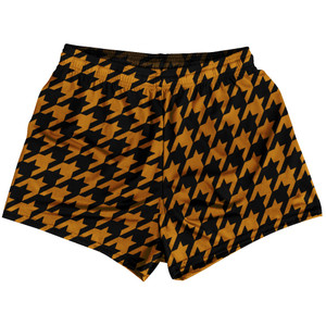 Orange Burnt And Black Houndstooth Womens & Girls Sport Shorts End Made In USA Orange Burnt And Black Houndstooth Womens & Girls Sport Shorts End Made In USA