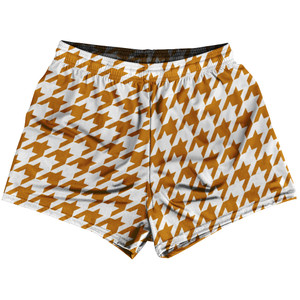 Orange Burnt And White Houndstooth Womens & Girls Sport Shorts End Made In USA Orange Burnt And White Houndstooth Womens & Girls Sport Shorts End Made In USA
