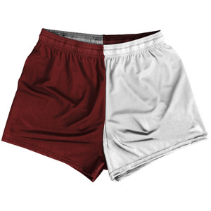 Red Maroon And White Quad Color Womens & Girls Sport Shorts End Made In USA