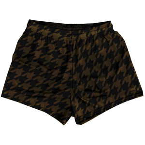 Brown Dark And Black Houndstooth Womens & Girls Sport Shorts End Made In USA Brown Dark And Black Houndstooth Womens & Girls Sport Shorts End Made In USA