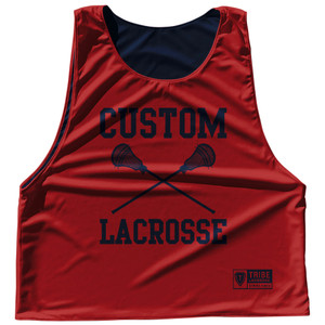 Custom Lacrosse Blue Navy and Red Dark Reversible Lacrosse Pinnie