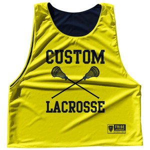 Custom Lacrosse Blue Navy and Yellow Bright Reversible Lacrosse Pinnie