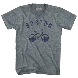 Boston Bike Tri-Blend V-neck Womens Junior Cut T-shirt - Athletic Grey Boston Bike Tri-Blend V-neck Womens Junior Cut T-shirt - Athletic Grey