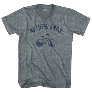 Netherlands Vintage Bikes Adult Tri-Blend V-neck T-shirt - Athletic Grey Netherlands Vintage Bikes Adult Tri-Blend V-neck T-shirt - Athletic Grey
