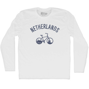 Netherlands Vintage Bikes Adult Cotton Long Sleeve T-shirt - White Netherlands Vintage Bikes Adult Cotton Long Sleeve T-shirt - White