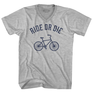 Ride Or Die Bike Adult Cotton V-neck T-shirt - Grey Heather