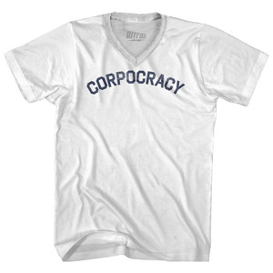 Corpocracy Adult Tri-Blend V-neck T-shirt - White