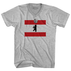 Berlin Dancing Bear Disco Ball Flag Adult Cotton V-neck T-shirt - Grey Heather Berlin Dancing Bear Disco Ball Flag Adult Cotton V-neck T-shirt - Grey Heather