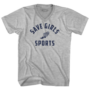 Save Girls Sports Adult Cotton V-neck T-shirt - Grey Heather Save Girls Sports Adult Cotton V-neck T-shirt - Grey Heather