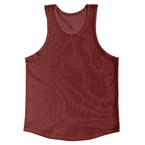 Red Maroon Sheer See Through Mesh Athletic Tank Top - Red Maroon 