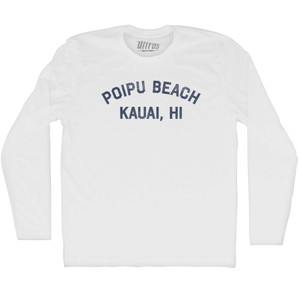 Poipu Beach Kauai, HI Adult Cotton Long Sleeve T-shirt - White