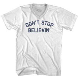 Don't Stop Believin' Adult Tri-Blend V-neck T-shirt - White