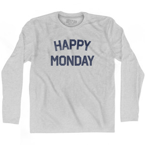 Happy Monday Adult Cotton Long Sleeve T-shirt - Grey Heather