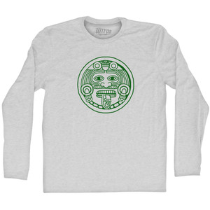 Mexico Aztec Sun Stone Adult Cotton Long Sleeve T-shirt - Grey Heather