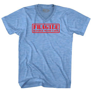 Fragile Handle with Care Adult Tri-Blend V-neck T-shirt - Athletic Blue