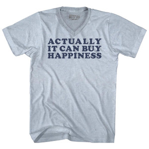 Actually It Can Buy Happiness Adult Tri-Blend V-neck T-shirt - Athletic White Actually It Can Buy Happiness Adult Tri-Blend V-neck T-shirt - Athletic White