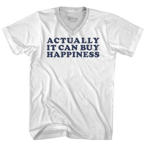 Actually It Can Buy Happiness Adult Tri-Blend V-neck T-shirt - White Actually It Can Buy Happiness Adult Tri-Blend V-neck T-shirt - White