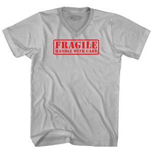 Fragile Handle with Care Adult Tri-Blend V-neck T-shirt - Cool Grey Fragile Handle with Care Adult Tri-Blend V-neck T-shirt - Cool Grey