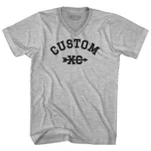 Custom XC Cross Country Running Adult Cotton V-neck T-shirt - Grey Heather Custom XC Cross Country Running Adult Cotton V-neck T-shirt - Grey Heather