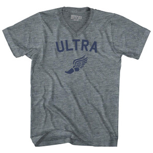 Ultra Running Wings Tri-Blend V-neck Womens Junior Cut T-shirt - Athletic Grey