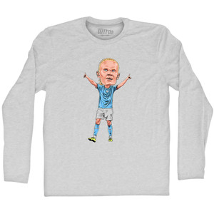 Haaland Big Head Adult Cotton Long Sleeve T-shirt - Grey Heather