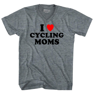 I Love Cycling Moms Adult Tri-Blend V-neck T-shirt - Athletic Grey