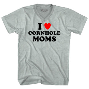 I Love Cornhole Moms Adult Tri-Blend V-neck T-shirt - Athletic Cool Grey