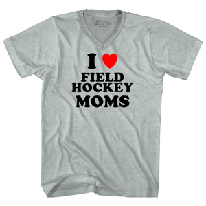 I Love Field Hockey Moms Adult Tri-Blend V-neck T-shirt - Athletic Cool Grey I Love Field Hockey Moms Adult Tri-Blend V-neck T-shirt - Athletic Cool Grey