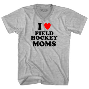 I Love Field Hockey Moms Adult Cotton V-neck T-shirt - Grey Heather I Love Field Hockey Moms Adult Cotton V-neck T-shirt - Grey Heather