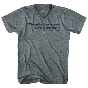 The Price Of Greatness Is Responsibility Winston Churchill Tri-Blend V-neck Womens Junior Cut T-shirt - Athletic Grey The Price Of Greatness Is Responsibility Winston Churchill Tri-Blend V-neck Womens Junior Cut T-shirt - Athletic Grey