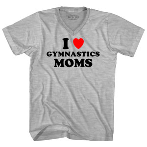 I Love Gymnastics Moms Adult Cotton V-neck T-shirt - Grey Heather