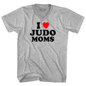 I Love Judo Moms Adult Cotton V-neck T-shirt - Grey Heather