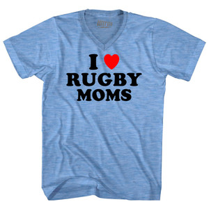 I Love Rugby Moms Adult Tri-Blend V-neck T-shirt - Athletic Blue