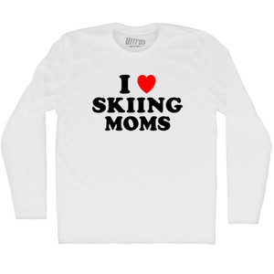 I Love Skiing Moms Adult Cotton Long Sleeve T-shirt - White