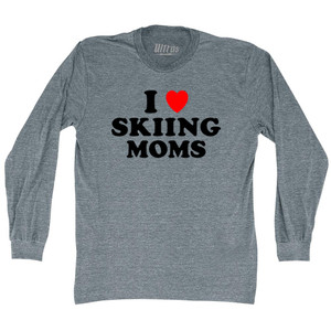 I Love Skiing Moms Adult Tri-Blend Long Sleeve T-shirt - Athletic Grey