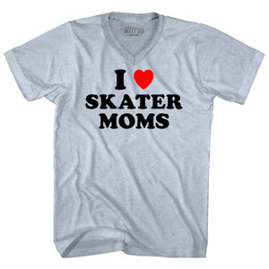 I Love Skater Moms Adult Tri-Blend V-neck T-shirt - Athletic White