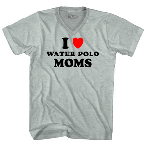 I Love Water Polo Moms Adult Tri-Blend V-neck T-shirt - Athletic Cool Grey