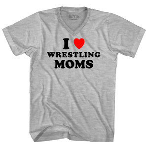I Love Wrestling Moms Adult Cotton V-neck T-shirt - Grey Heather
