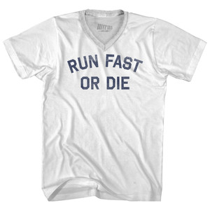 Run Fast Or Die Adult Tri-Blend V-neck T-shirt - White