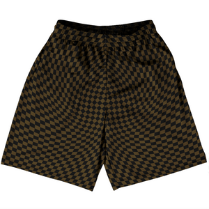 Warped Checkerboard Basketball Practice Shorts Made In USA - Brown Dark And Black Warped Checkerboard Basketball Practice Shorts Made In USA - Brown Dark And Black