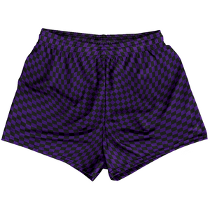 Warped Checkerboard Womens & Girls Sport Shorts End Made In USA - Purple Lakers And Black Warped Checkerboard Womens & Girls Sport Shorts End Made In USA - Purple Lakers And Black